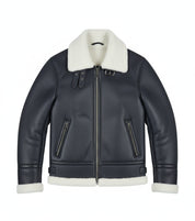 close-up-lay-flat - Men's B-3 Shearling Jacket, Aviator Leather Jacket, Bomber Jacket, Flight Jacket