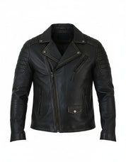 close-up-lay-flat - Men's Black Genuine Leather Jacket Slim Fit zip Closure Vintage Style