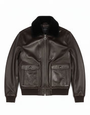 close-up-lay-flat - Men's Bomber Leather Jacket, Leather Bomber Jacket, Men's Leather Flight Jacket, Smooth Leather Bomber Jacket