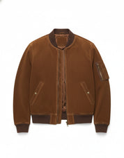 close-up-lay-flat - Men's Bomber Suede Jacket, Suede Bomber Jacket, Men's Suede Jacket, Classic Bomber Jacket