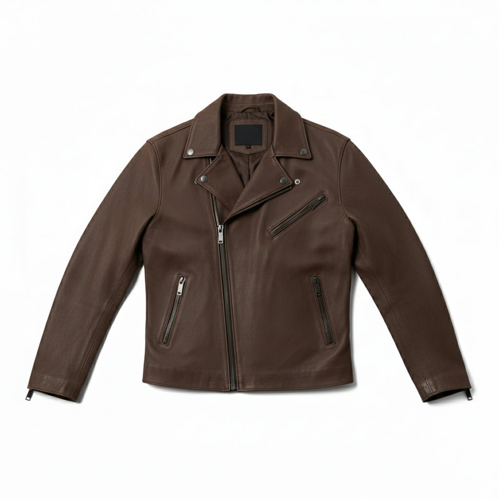 close-up-lay-flat - Men's Cafe Racer Leather Jacket, Biker Jacket, Leather Moto Jacket, Handmade Motorcycle Jacket