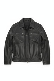 close-up-lay-flat - Men's Cafe Racer Leather Jacket, Motorcycle Leather Jacket, Handmade Biker Jacket