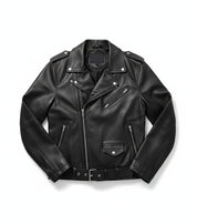 close-up-lay-flat - Men's Customizable Black Biker Leather Jacket