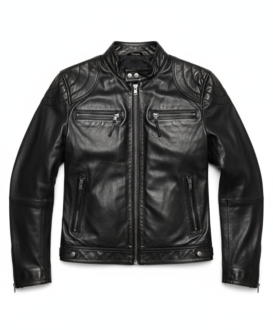close-up-lay-flat - Mens Fashion Black Leather Jacket, Men Biker Leather Jacket, Jacket For