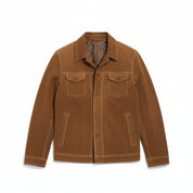close-up-lay-flat - Men's Field Jacket, Suede Safari Jacket, Brown Suede Jacket, Outdoor Leather Jacket