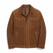 close-up-lay-flat - Men's Field Suede Jacket, Suede Field Jacket, Men's Casual Suede Jacket, Brown Suede Jacket