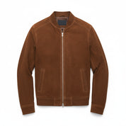 close-up-lay-flat - Men's Handmade Brown Suede Biker Jacket