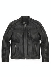close-up-lay-flat - Men's Moto Leather Jacket, Racer Style Jacket, Leather Motorcycle Jacket, Biker Jacket