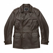 close-up-lay-flat - Men's Pea Coat Leather Jacket, Leather Pea Coat, Leather Outerwear, Men's Leather Jacket