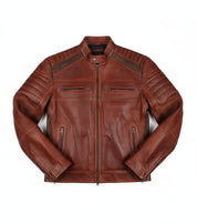 close-up-lay-flat - Mens Retro Cafe Racer Biker Distressed Browm Motorcycle Leather Jacket