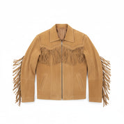 close-up-lay-flat - Men's Suede Leather Fringes Jacket Cowboy, Suede Leather Cowboy Jacket for Men