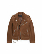 close-up-lay-flat - Mens Tan brown Suede biker Jacket, Men brown biker suede leather Jacket