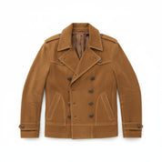 close-up-lay-flat - Men's Trench Jacket, Suede Pea Coat, Military Style Jacket, Double-Breasted Leather Coat