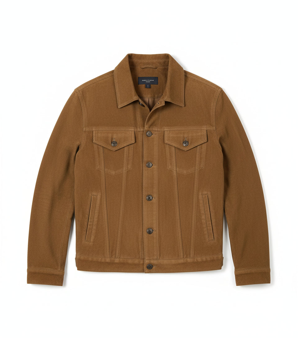 close-up-lay-flat - Men's Trucker Suede Jacket, Casual Suede Jacket, Men's Suede Outerwear, Suede Trucker Jacket