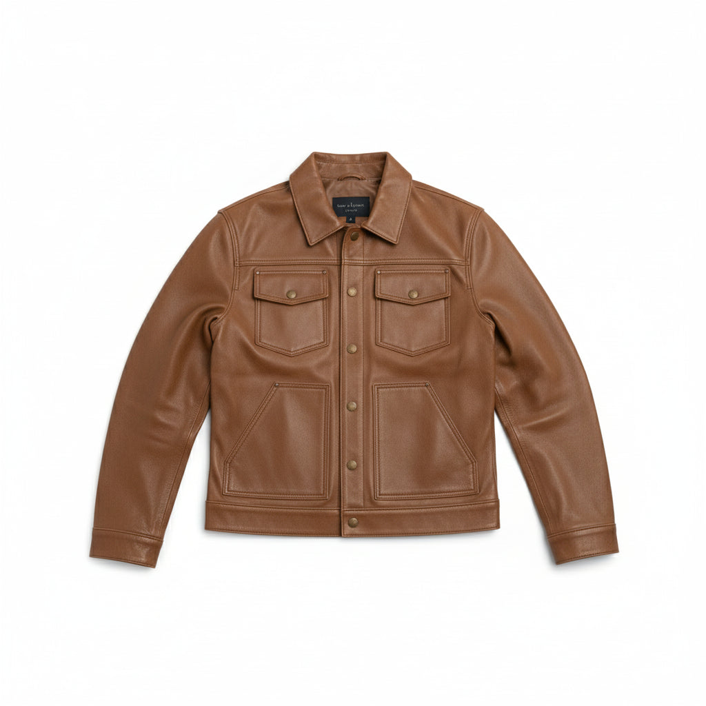 close-up-lay-flat - Men's Trucker Suede Jacket, Casual Suede Jacket, Men's Button-Up Jacket, Lightweight Suede Jacket