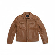 close-up-lay-flat - Men's Trucker Suede Jacket, Casual Suede Jacket, Men's Button-Up Jacket, Lightweight Suede Jacket