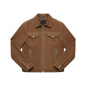 close-up-lay-flat - Men's Trucker Suede Jacket, Men's Suede Jacket, Casual Suede Jacket, Lightweight Suede Jacket
