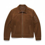 close-up-lay-flat - Men's Trucker Suede Jacket, Suede Biker Jacket, Men's Casual Suede Jacket, Suede Moto Jacket
