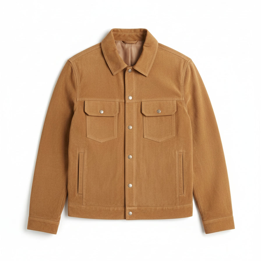 close-up-lay-flat - Men's Trucker Suede Jacket, Suede Truck Jacket, Men's Casual Suede Jacket