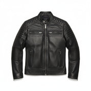 close-up-lay-flat - New Black biker leather jacket, Men black bober leather jacket, men jackets