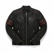 close-up-lay-flat - New Black biker leather jacket, Men black motorcycle jacket, men jackets