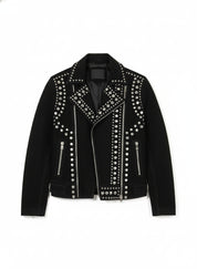 close-up-lay-flat - Punk Men Black Studded Jacket, Suede Studded Jacket, Jackets