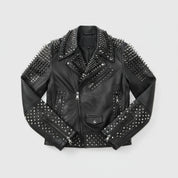 close-up-lay-flat - Punk Men Make to Order Rock Studded Jacket, Moto Biker Jacket