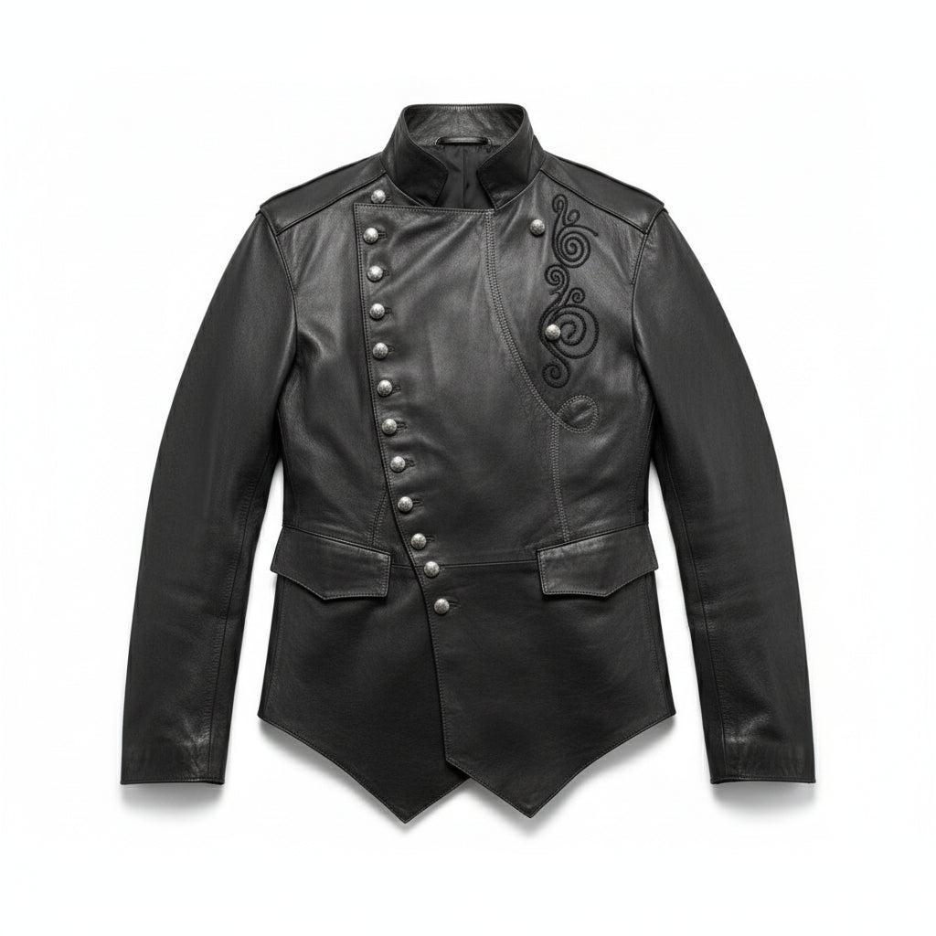 close-up-lay-flat - Punk New Mens Real Leather Jacket, Steam Jacket Coat Leather Coat Jacket