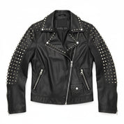close-up-lay-flat - Punk New Women Style Short Studded Leather Jacket, Fashion Jacket for Women