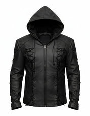 close-up-lay-flat - Roy Harper Black Arrow Jacket, Men Leather Jacket Celebrity Jackets For