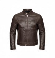 close-up-lay-flat - Vintage Men Brown Leather Racers Cafe Biker Jackets, Biker Jackets