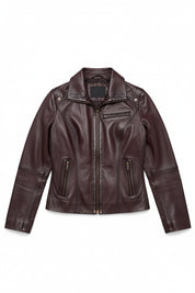close-up-lay-flat - Women antique Brown leather Jacket, Women multi Pocket biker jacket Jacket