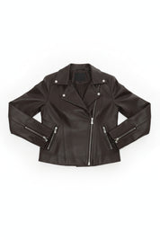 close-up-lay-flat - Women's Biker Leather Jacket, Moto Jacket for Women, Handmade Leather Motorcycle Jacket