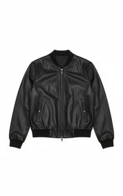 close-up-lay-flat - Women's Bomber Leather Jacket, Women's Leather Bomber, Leather Jacket for Women, Smooth Leather Bomber Jacket