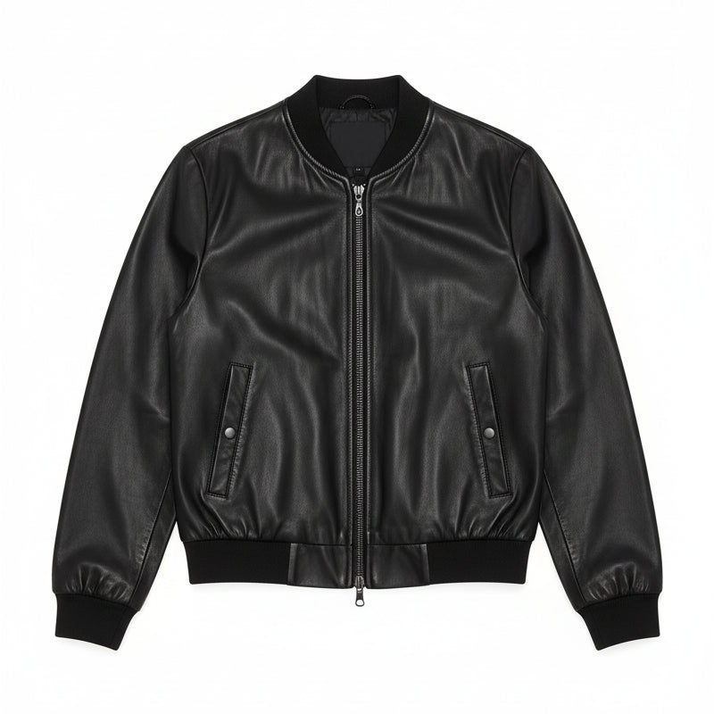 close-up-lay-flat - Women's Bomber Leather Jacket, Women's Leather Bomber, Leather Jacket for Women, Smooth Leather Bomber Jacket