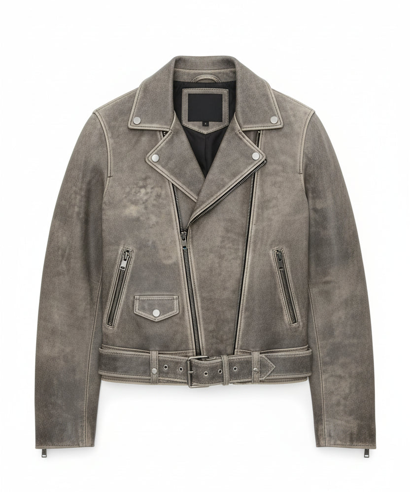 close-up-lay-flat - Women's Moto Jacket, Leather Motorcycle Jacket, Women's Biker Leather Jacket, Distressed Leather Moto Jacket