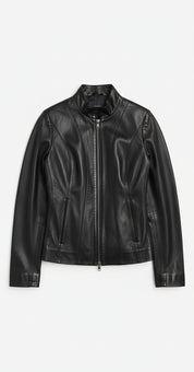 close-up-lay-flat - Women's Racer Leather Jacket, Women's Moto Jacket, Leather Biker Jacket, Women's Motorcycle Jacket