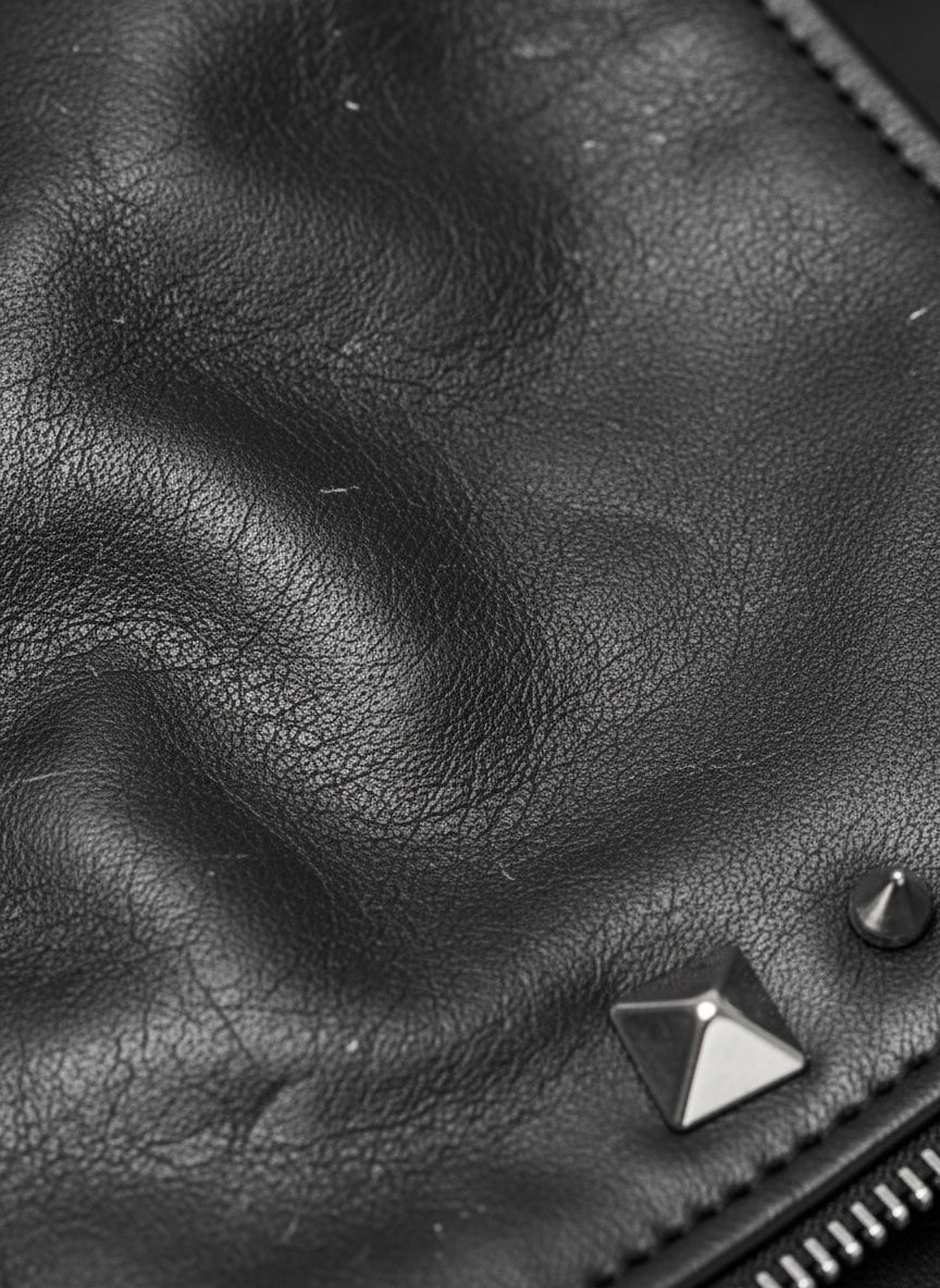 close-up-leather - Black Gothic Style Studded Leather Jacket for Men, Rock Punk Leather Jacket