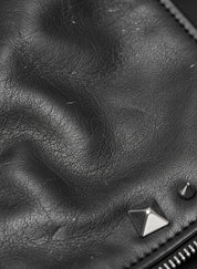 close-up-leather - Black Gothic Style Studded Leather Jacket for Men, Rock Punk Leather Jacket