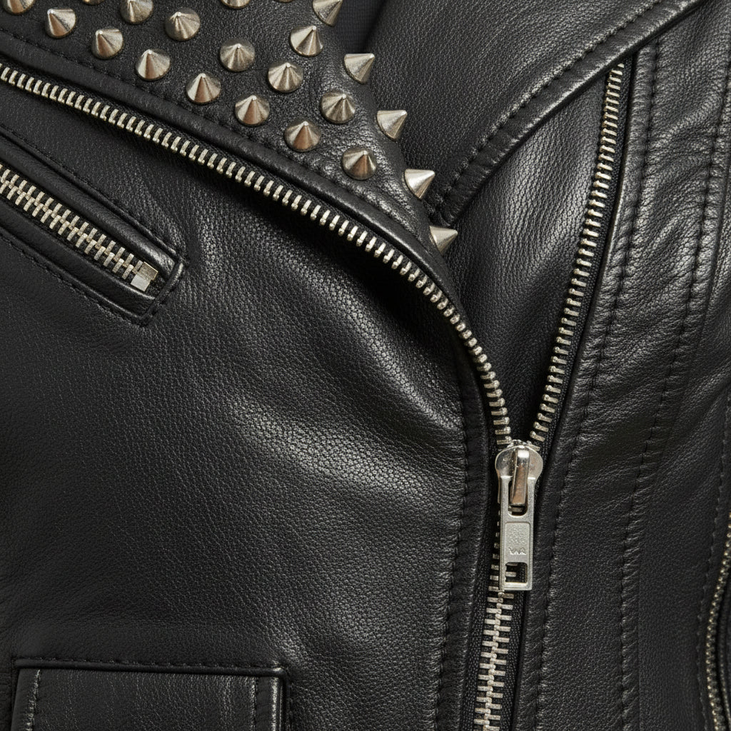 close-up-leather - Gothic Women Black Leather Fashion Studded Jacket, Rock Fashion Jacket
