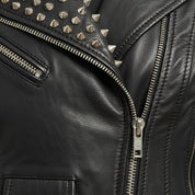 close-up-leather - Gothic Women Black Leather Fashion Studded Jacket, Rock Fashion Jacket