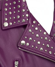 close-up-leather - Gothic Women Purple Leather Studded Biker Jacket, Women Biker Jacket