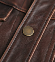 close-up-leather - Handmade Brown Vintage Slim Fit Trucker Racer Biker Mens Cow Leather Jacket