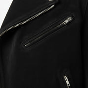 close-up-leather - Handmade Men Front Zipper Fasten Black Suede Biker Jackets, Real Suede