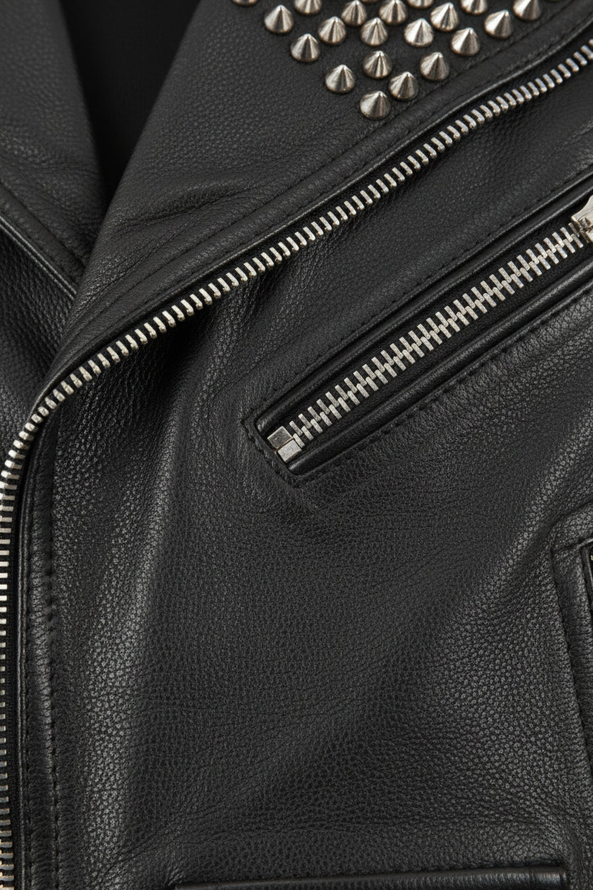 close-up-leather - Handmade Men Rock Punk Style Belted Leather Vest, Biker Studded Jacket