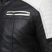 close-up-leather - Handmade Mens black and white slim fit biker jacket, Men leather Jacket