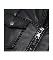 close-up-leather - Handmade Mens Black Biker hooded leather jacket, Black sheep leather jacket