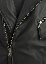 close-up-leather - Handmade Men's Black Biker Leather Jacket, Black Sheep Leather Motorcycle Jacket for Men