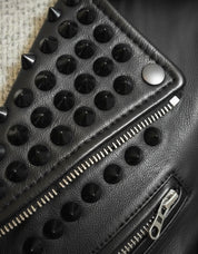 close-up-leather - Handmade Men's Black Studded Punk Style Black Biker Rock Design Jacket