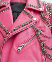 close-up-leather - Handmade women pink punk style jacket, leather gothic rivet rock jacket